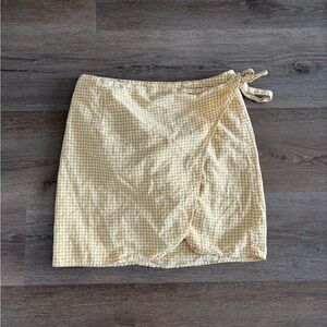 Marine Layer yellow checkered wrap skirt